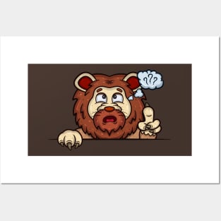 Lion Cartoon With Confused Face Expression Posters and Art